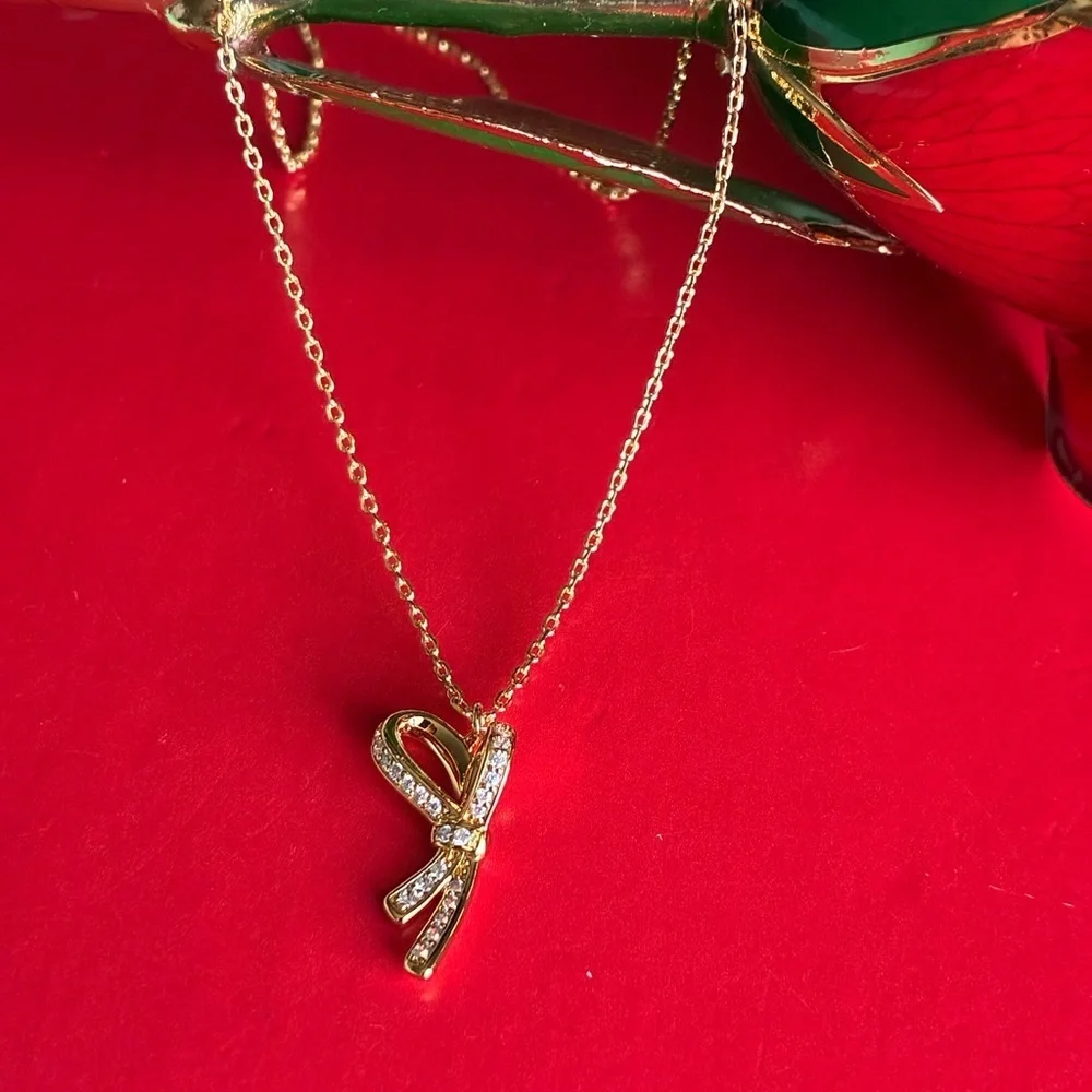 Kate Spade Necklace,Kate Spade Gold and Crystal Ribbon Necklace